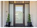 Contemporary front entrance with sleek glass door, modern accents, and manicured landscaping at 2 Biltmore Est # 309, Phoenix, AZ 85016