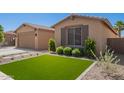 Well-maintained front yard with artificial turf and tidy desert landscaping at 233 W Sweet Shrub Ave, San Tan Valley, AZ 85140