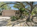 Charming desert home with meticulously landscaped front yard featuring desert plants, trees, and privacy wall at 34221 N Boulders Pkwy, Scottsdale, AZ 85266