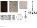 Sample board featuring dark wood cabinets, neutral carpet, granite countertops, and brushed-nickel lighting fixtures at 131 N 175Th Ln, Goodyear, AZ 85338