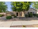 Charming single-story home with stone accents, lush landscaping, and a well-manicured front yard at 22290 E Escalante Rd, Queen Creek, AZ 85142