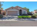 Inviting single-story home featuring a well-kept lawn, mature landscaping, and a two-car garage at 18116 N Catherine Dr, Surprise, AZ 85374
