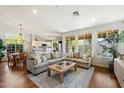 Bright living room featuring hardwood floors, recessed lighting, and large windows overlooking the backyard at 10239 E Salt Bush Dr, Scottsdale, AZ 85255