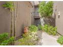 Landscaped walkway leading to the front door, surrounded by mature trees and desert foliage at 19550 N Grayhawk Dr # 2023, Scottsdale, AZ 85255