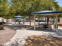 Community park featuring covered picnic areas and walking paths amid mature trees in a serene setting at 17802 N 114Th Ln, Surprise, AZ 85378
