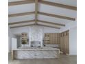 Modern kitchen with marble countertops, wooden cabinets, and stylish exposed beam ceiling at 5636 E Caballo Dr, Paradise Valley, AZ 85253