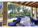 Outdoor living space featuring a pool, dining area, and golf course views at 2041 W Hemlock Way, Chandler, AZ 85248