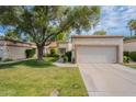 Inviting home with a well-manicured lawn, mature tree, and a two-car garage, offering a peaceful suburban feel at 9128 W Kimberly Way, Peoria, AZ 85382