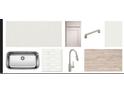 Kitchen material selections featuring stainless steel sink, chrome faucet, white cabinets, and quartz countertops at 2382 E Homesteader Rd, San Tan Valley, AZ 85140