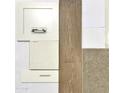 A coordinated selection of interior finishes including a white cabinet door, flooring, and neutral carpet samples at 848 W Riparian Dr, San Tan Valley, AZ 85140