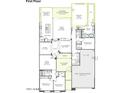 First floor blueprint with open living, dining, kitchen, three bedrooms, three-car garage, and outdoor space at 10022 S 37Th Ave, Laveen, AZ 85339