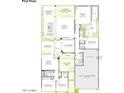 Detailed first-floor plan highlighting the layout of rooms including living, kitchen, bedrooms, and garage at 9775 S 36Th Ln, Laveen, AZ 85339