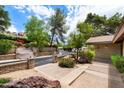 Professionally landscaped front yard with brick accents and mature desert trees at 5536 N Camelback Canyon Pl, Phoenix, AZ 85018