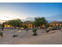 Professionally landscaped front yard with desert plants and trees surrounding the beautiful home at 10092 E Troon North Dr, Scottsdale, AZ 85262
