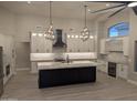 Spacious kitchen with modern lighting, oversized island and custom cabinets at 20677 N 16Th Way, Phoenix, AZ 85024