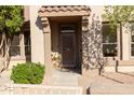 Covered front porch with security door, sidelight windows, and attractive desert landscaping at 17911 N Adobe Mesa Ct, Surprise, AZ 85374