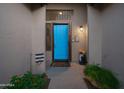 Inviting front entrance with a vibrant blue door, stylish decor, and a welcoming ambiance at 2917 E Northridge St, Mesa, AZ 85213