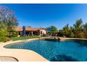 Backyard oasis with a sparkling pool, lush landscaping, and ample patio space for entertaining at 29506 N 21St Ave, Phoenix, AZ 85085