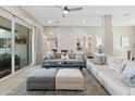 Bright living room featuring a sleek fireplace, plush seating, and seamless access to an outdoor patio area at 6220 E Paradise Ln, Scottsdale, AZ 85254