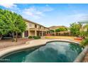 Inviting backyard with a large pool, lush greenery, and a covered patio perfect for outdoor entertaining at 6245 W Maya Dr, Phoenix, AZ 85083