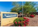 Autumn Park Condominiums sign with lush red flowers and greenery at 16602 N 25Th St # 129, Phoenix, AZ 85032