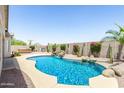 Private backyard oasis with a sparkling pool, waterfall feature, and lush landscaping at 25564 W Ripple Rd, Buckeye, AZ 85326