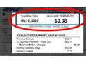 A utility bill shows a total of $0.08 due on May 2nd, 2025 for 30 days of service at 6623 S Classic Way, Gilbert, AZ 85298