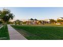 Lush park area featuring a playground, shaded picnic area, and walking path within the community at 3437 E Appaloosa Rd, Gilbert, AZ 85296