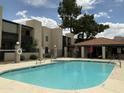 Community pool is surrounded by grassy area and has chairs, tables, and a covered seating area at 1927 E Hampton Ave # 260, Mesa, AZ 85204