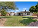 Large, grassy backyard with mature trees, shed, and patio area, perfect for outdoor living at 540 W La Donna Dr, Tempe, AZ 85283