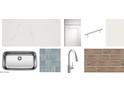 A curated selection of kitchen finishes, including countertops, cabinetry, tile backsplash, faucet, and flooring options at 2639 E Rustler Rd, San Tan Valley, AZ 85140