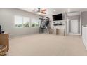 Spacious bonus room with carpet, lots of natural light, and ceiling fan at 1429 E Lowell Ave, Gilbert, AZ 85295
