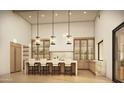 Modern kitchen with custom cabinets, sleek countertops, pendant lighting, a large island and counter seating at 13202 N 76Th Pl, Scottsdale, AZ 85260