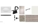 This bathroom features square hardware, plank flooring, a white vanity and neutral carpet at 5516 W Piedmont Rd, Laveen, AZ 85339