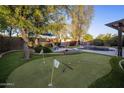 Backyard putting green and pool, providing a delightful space for recreation and relaxation at 24121 N 24Th Pl, Phoenix, AZ 85024