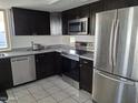 Modern kitchen featuring stainless-steel appliances, dark cabinets, and gray countertops at 740 N Oracle --, Mesa, AZ 85203