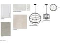 Selection of new home design materials including cabinets, countertops, flooring, carpet, and lighting at 16005 W Bronco Trl, Surprise, AZ 85387