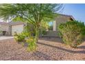 Single-story home displaying desert landscaping, window shutters, and a two-car garage at 18630 W Lawrence Ln, Waddell, AZ 85355