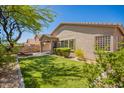 Spacious backyard featuring a manicured lawn, covered patio, and low maintenance desert landscaping at 2409 W Red Range Way, Phoenix, AZ 85085