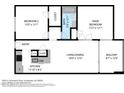 This layout includes two bedrooms, a bathroom, kitchen and spacious living/dining area with balcony at 7625 E Camelback Rd # B244, Scottsdale, AZ 85251
