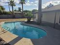 Beautiful backyard pool with ample space for lounging, complemented by mature palm trees and a covered patio at 8146 N 17Th Dr, Phoenix, AZ 85021