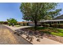 A picturesque street view showcases well-manicured lawns, mature trees, and charming single-story homes with two-car garages at 12719 W Ashwood Dr, Sun City West, AZ 85375