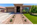 Charming single-story home featuring a low-maintenance front yard with vibrant artificial turf and desert landscaping at 3081 E Desert Broom Pl, Chandler, AZ 85286