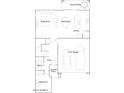 Open-concept floor plan featuring a great room, dining area, and modern kitchen, with a 2-car garage and covered patio at 8323 E Petunia Ave, Mesa, AZ 85212