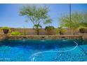 Inviting swimming pool with waterfall feature, surrounded by lush greenery and a serene backyard setting at 22304 N 104Th Ln, Peoria, AZ 85383