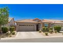 View of a well-kept single-story house with a two-car garage and manicured front yard at 9535 E Tupelo Ave, Mesa, AZ 85212