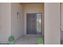 Inviting entryway featuring a decorative steel security screen door and sidelight at 1231 E Sunburst Ln, Tempe, AZ 85284