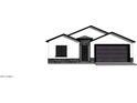 Front of a single-story home rendering with stone veneer, a modern design, and a garage at 415 S Robert S Rd, Tempe, AZ 85281