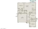 Home floor plan featuring three bedrooms, two bathrooms, kitchen, gathering room and two car garage at 16448 W Whispering Wind Dr, Surprise, AZ 85387