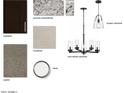 Selection of interior finishes for a modern home including flooring, cabinetry and lighting fixtures at 17720 W Amber Dr, Goodyear, AZ 85338
